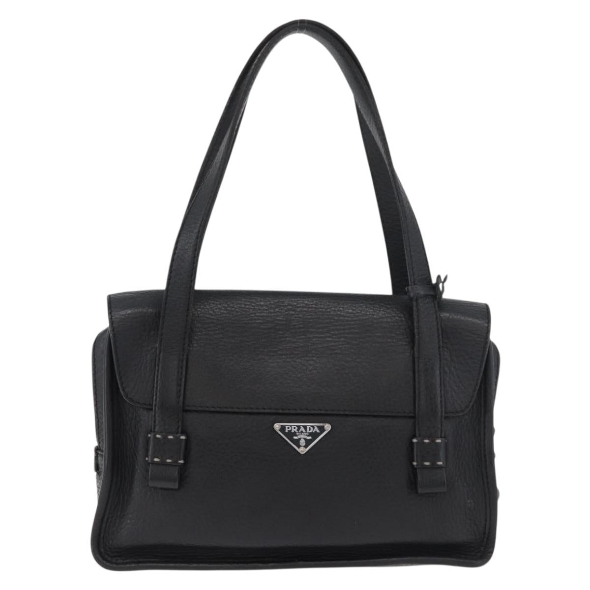 PRADA Vienna Fifty Hand Bag Leather Black Silver BR1932 Auth mr2512A