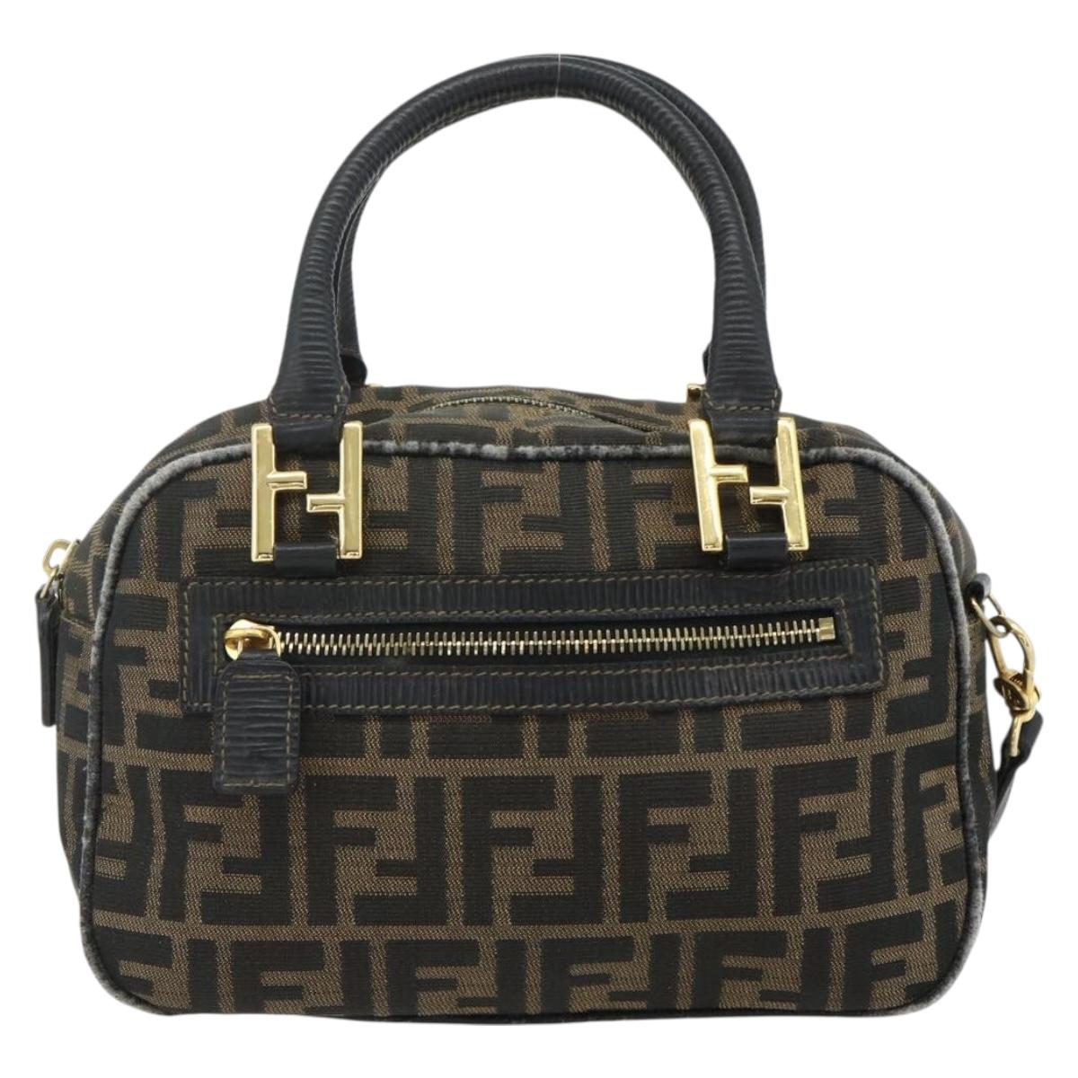 FENDI Zucca Canvas Hand Bag 2way Black Brown Auth mr2513