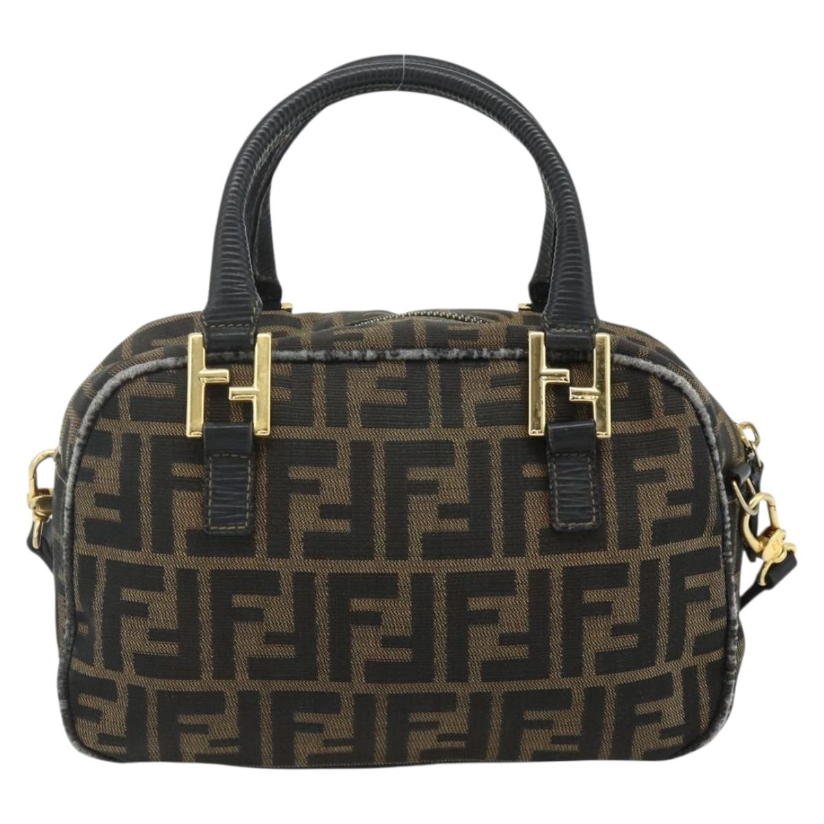 FENDI Zucca Canvas Hand Bag 2way Black Brown Auth mr2513