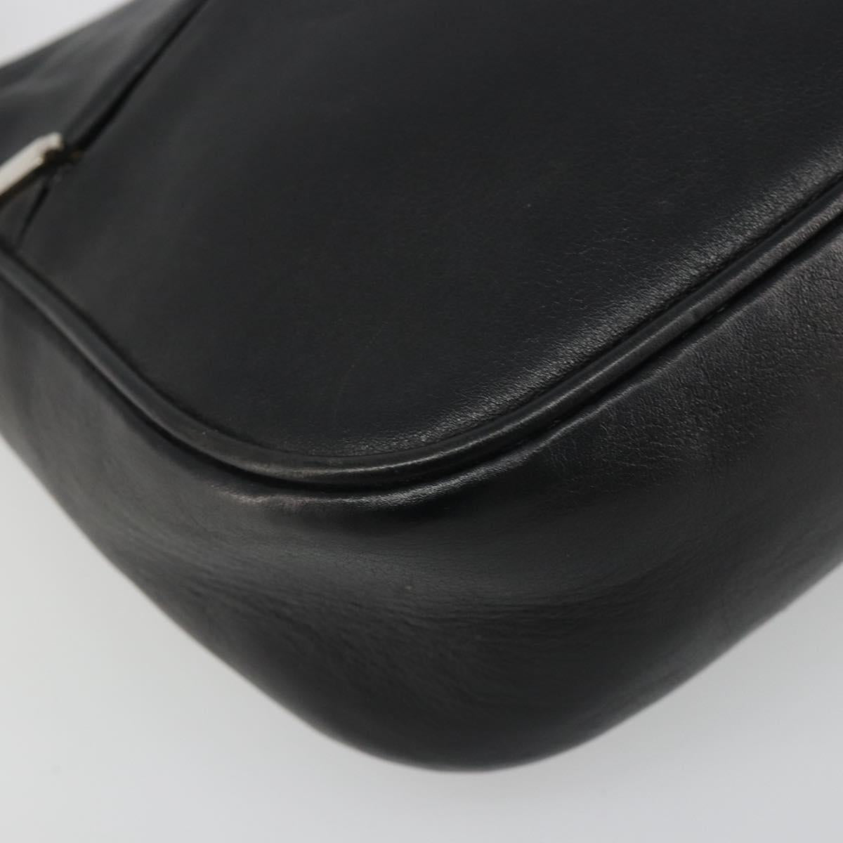 GUCCI Bamboo Shoulder Bag Leather Black Silver 001 3865 Auth mr2519V
