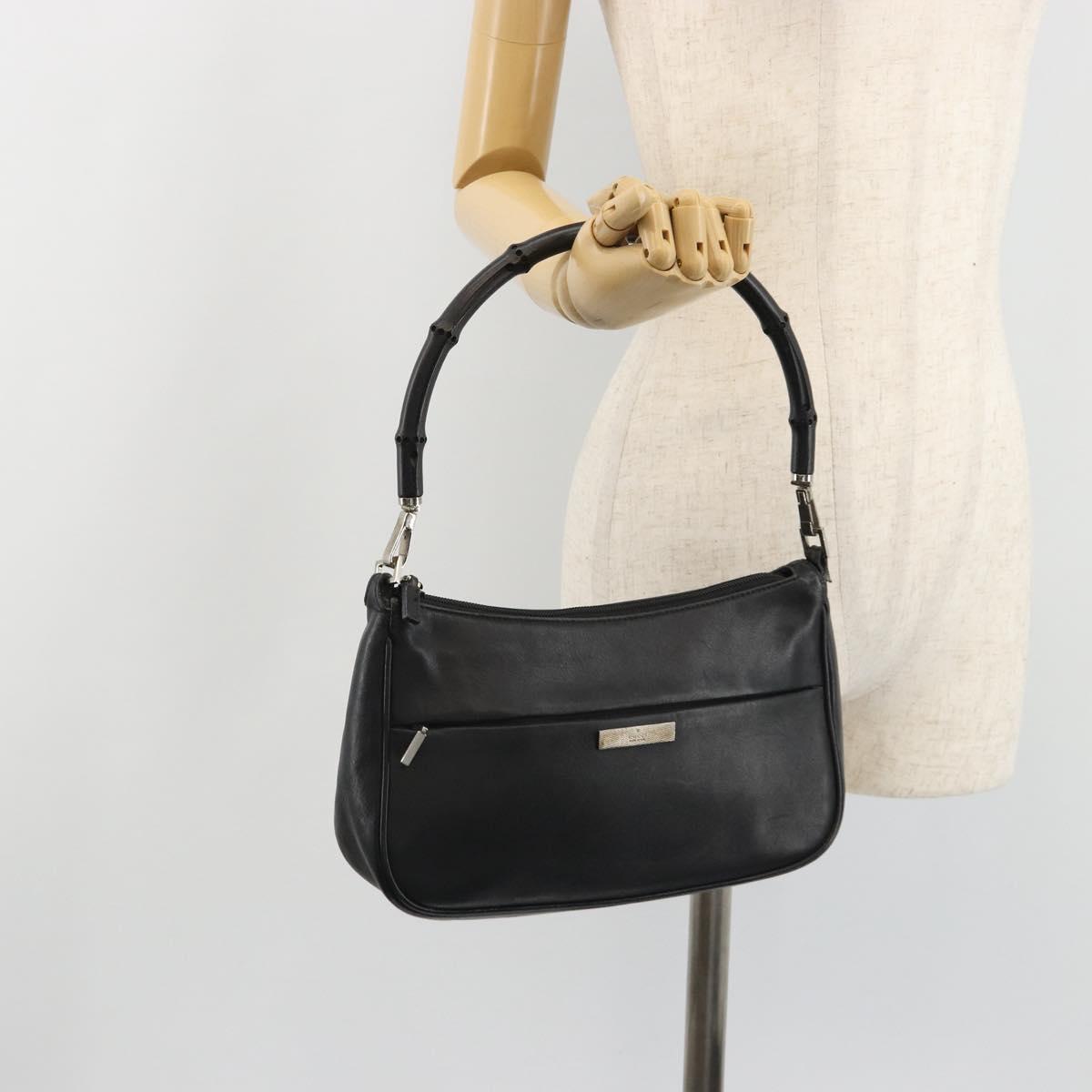 GUCCI Bamboo Shoulder Bag Leather Black Silver 001 3865 Auth mr2519V