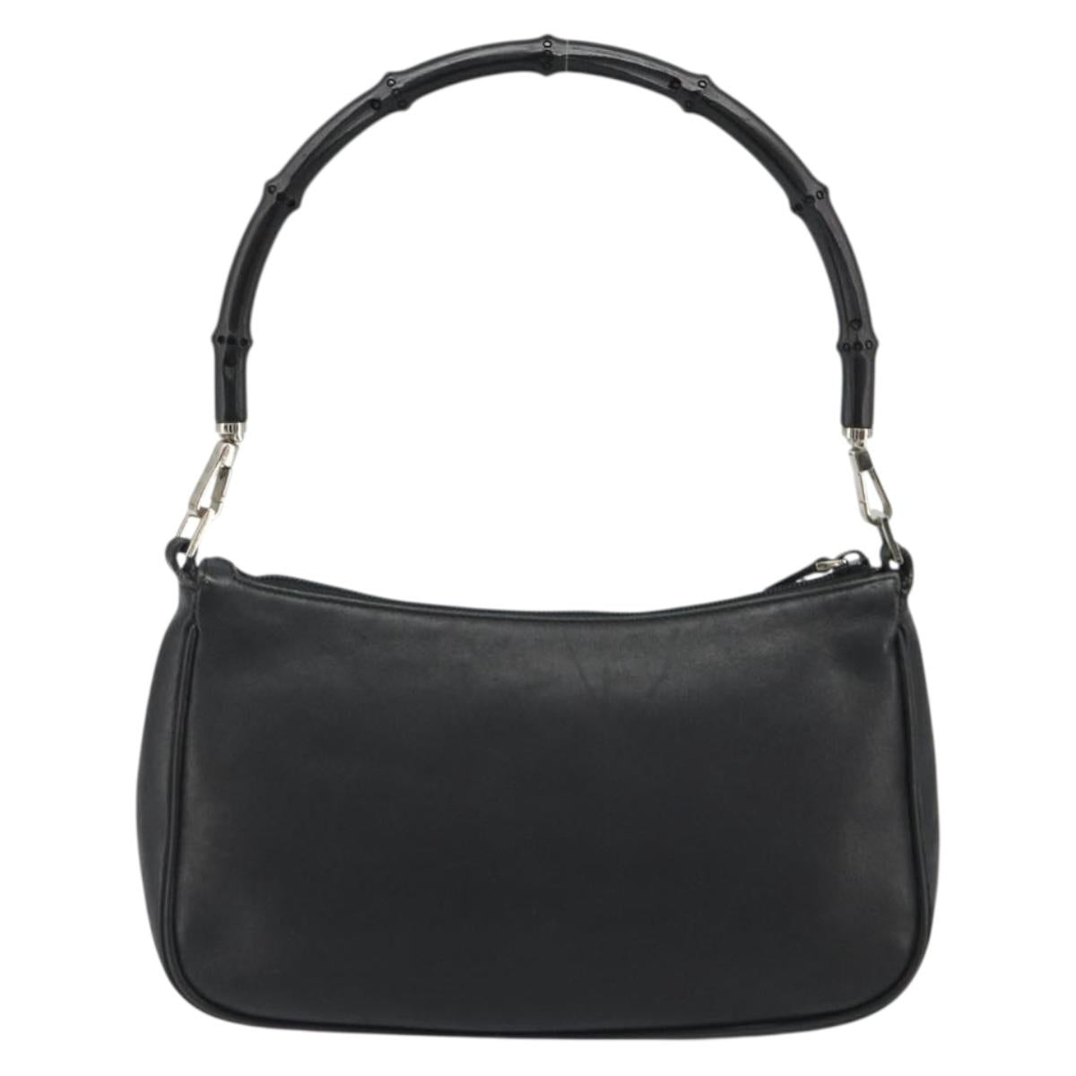 GUCCI Bamboo Shoulder Bag Leather Black Silver 001 3865 Auth mr2519V