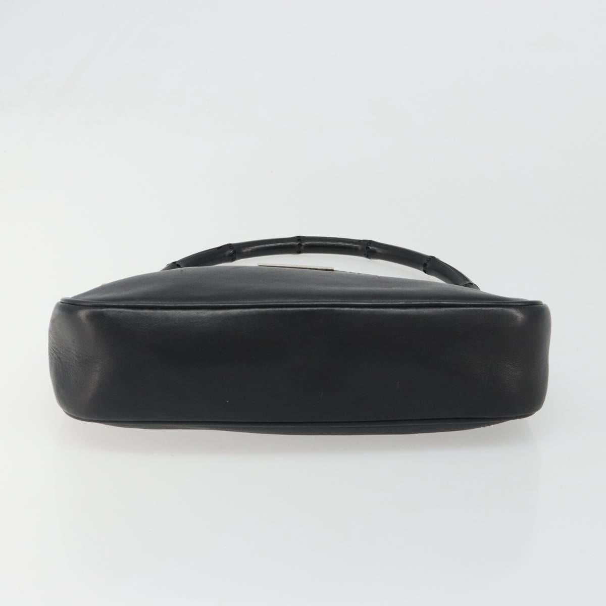GUCCI Bamboo Shoulder Bag Leather Black Silver 001 3865 Auth mr2519V