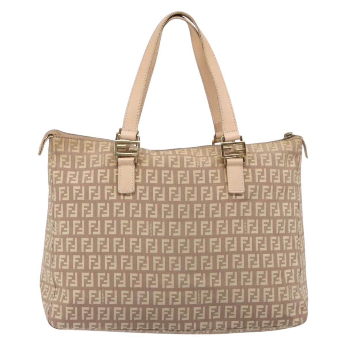 FENDI Zucchino Canvas Tote Bag Beige Gold Auth mr2521A
