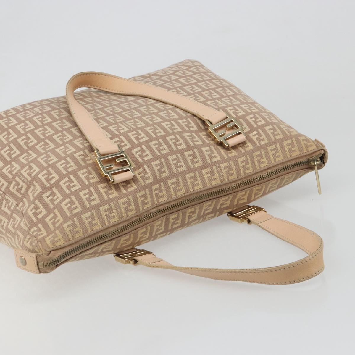 FENDI Zucchino Canvas Tote Bag Beige Gold Auth mr2521A