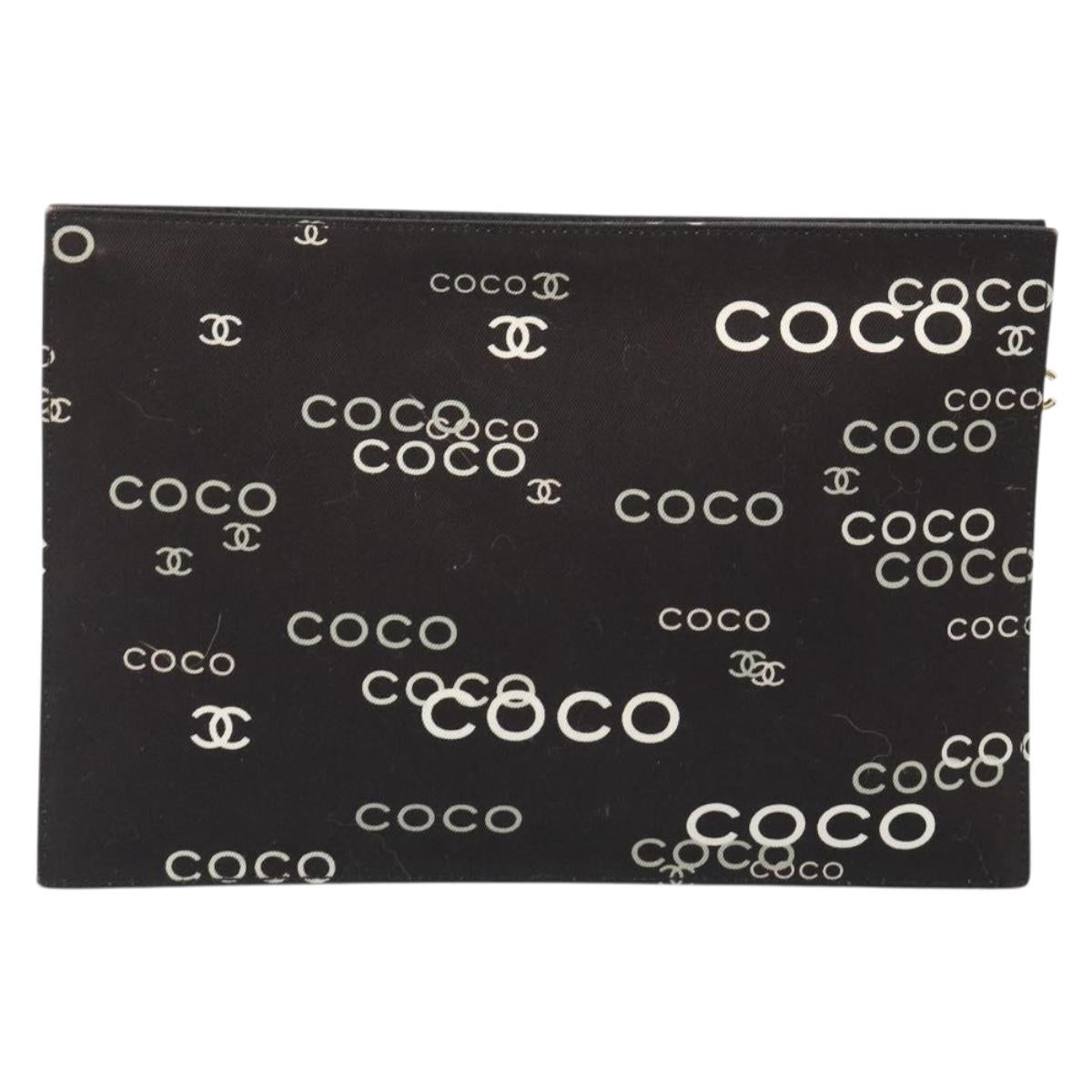 CHANEL Clutch Bag Canvas Black Gold CC Auth mr2523A