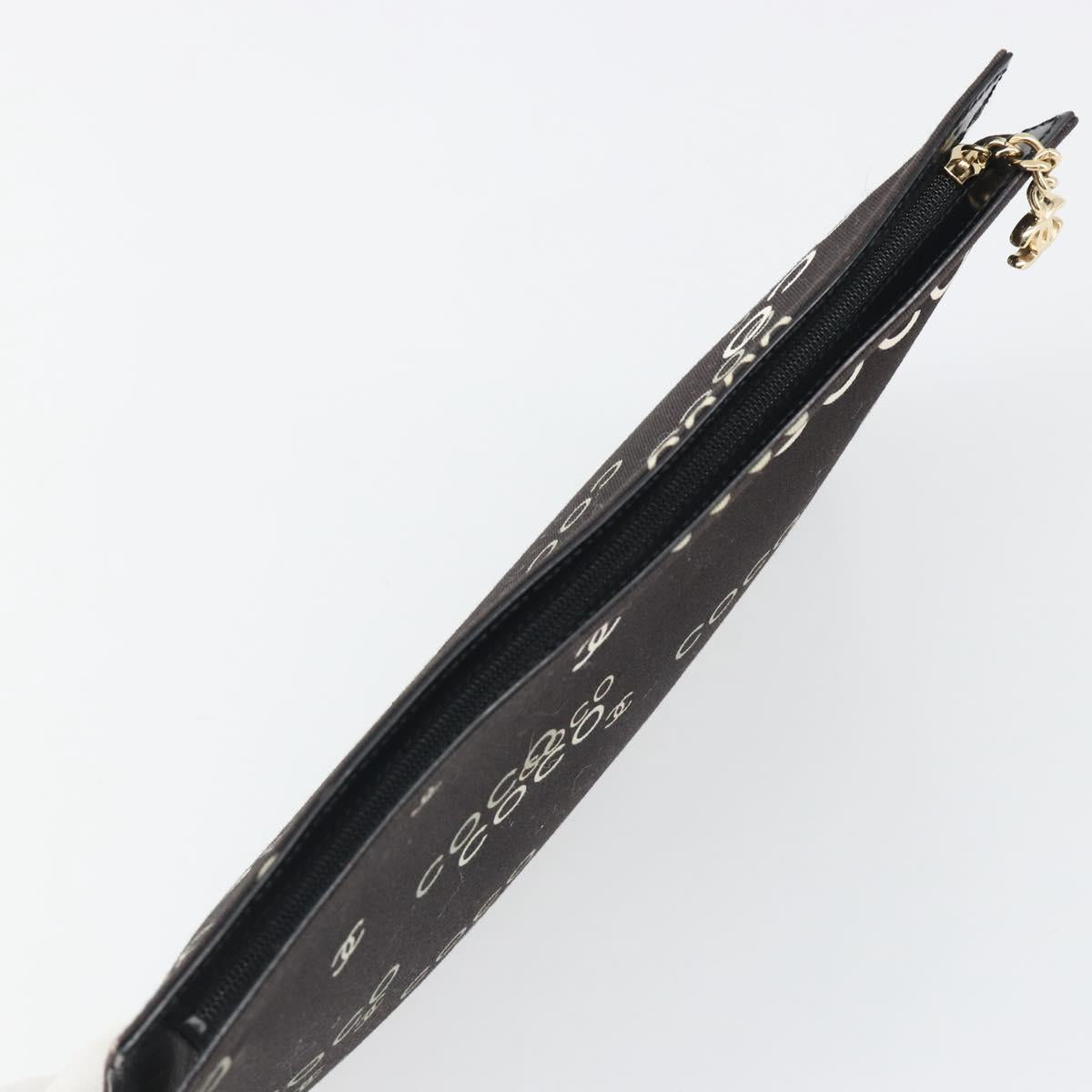 CHANEL Clutch Bag Canvas Black Gold CC Auth mr2523A
