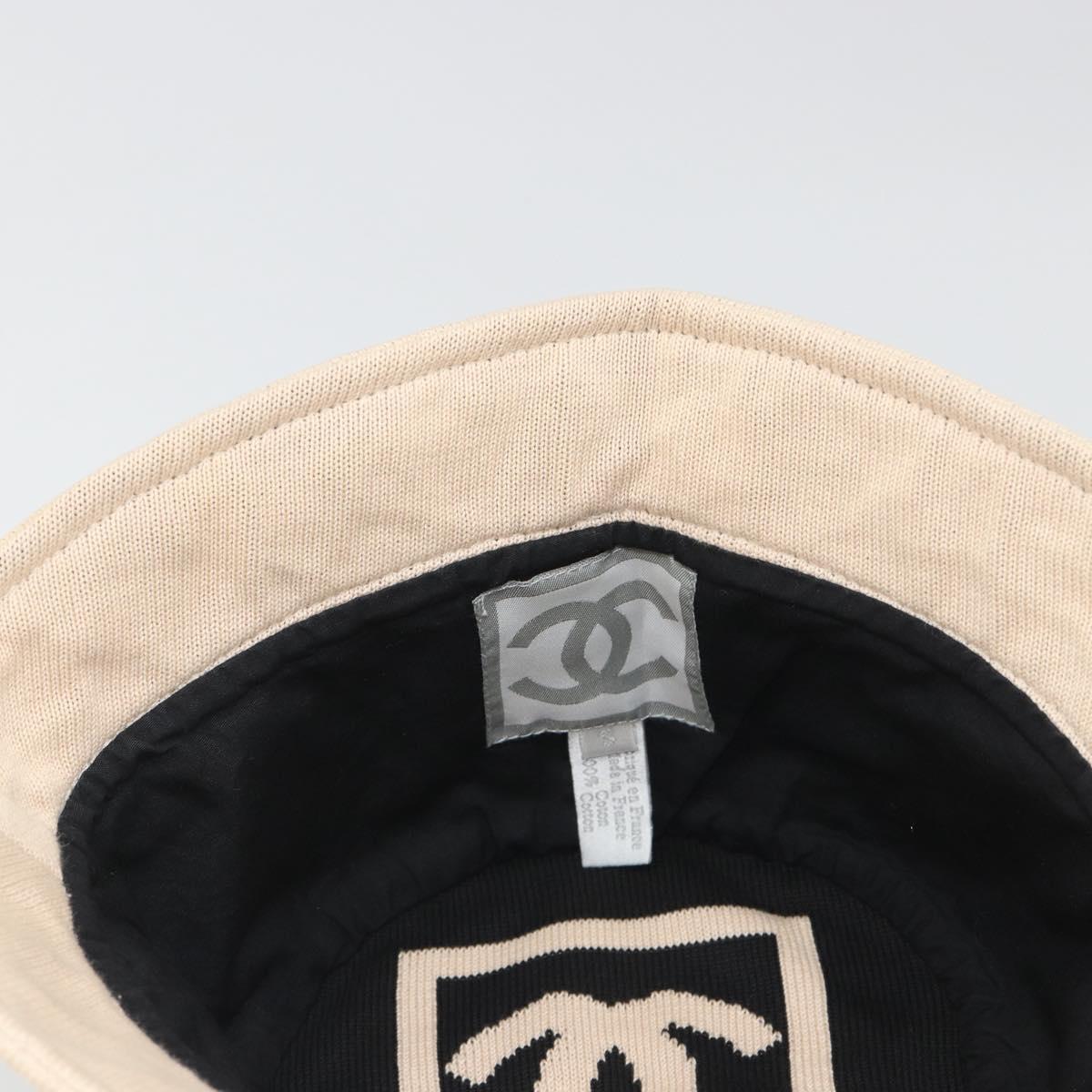 CHANEL Hat Canvas S Beige CC Auth mr2524A