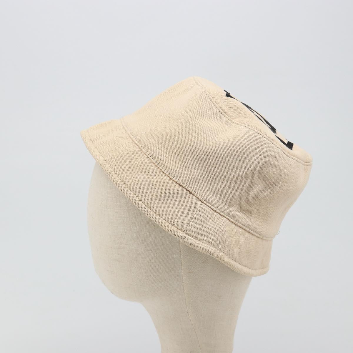 CHANEL Hat Canvas S Beige CC Auth mr2524A