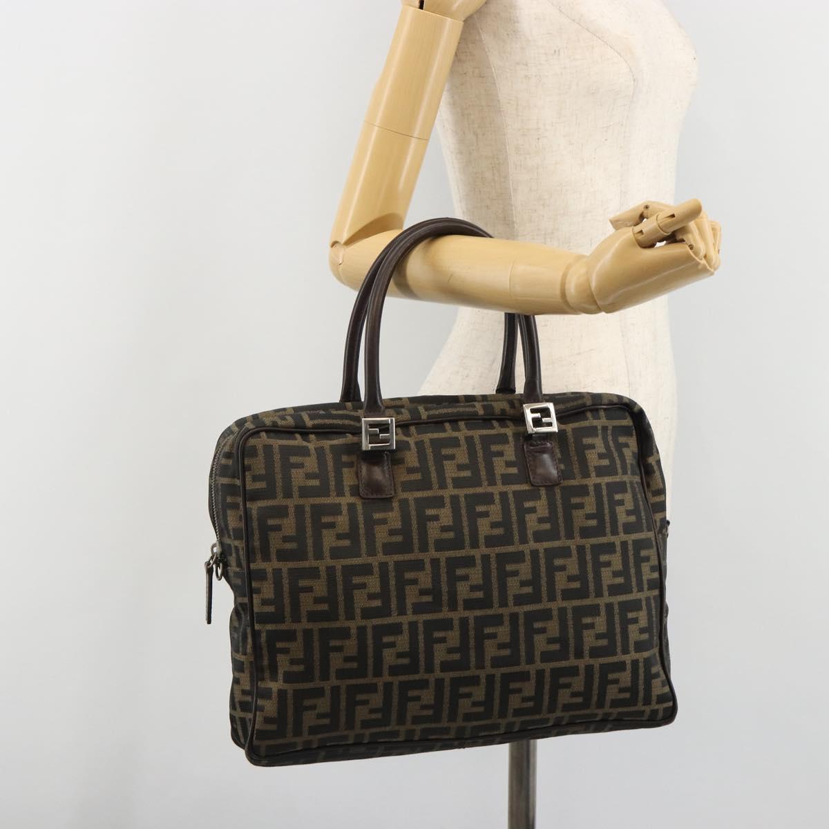 FENDI Zucca Canvas Hand Bag Black Brown Auth mr2526A