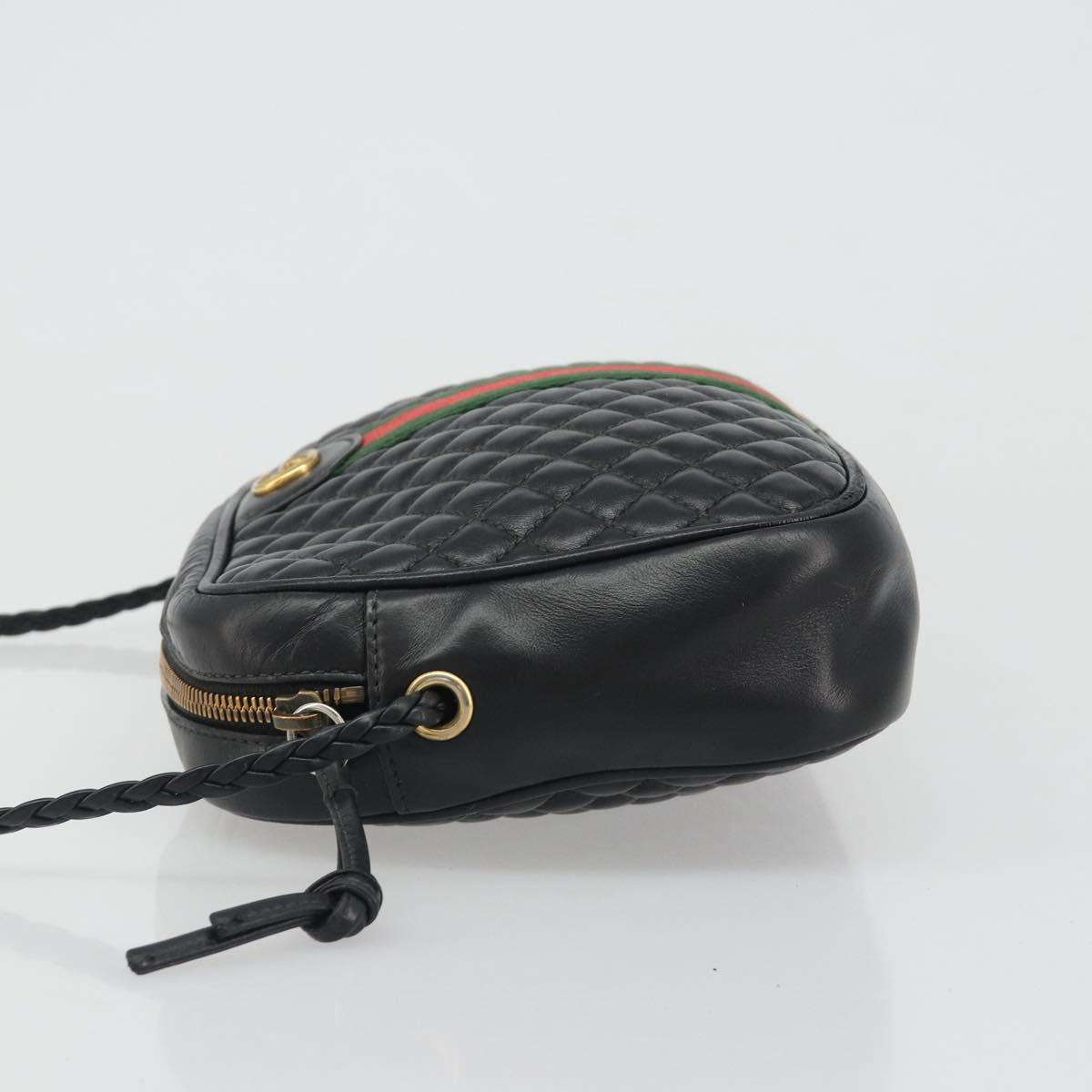 GUCCI GG Marmont Web Sherry Line Bag Leather Perfo Black Gold 541051 Auth mr2530