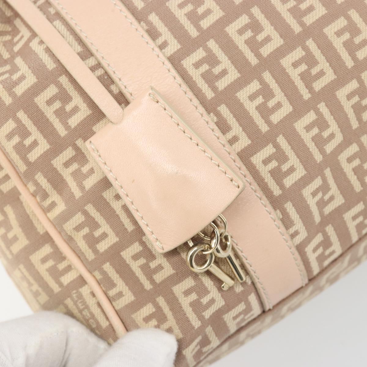 FENDI Zucchino Canvas Mamma Baguette Hand Bag Pink Gold Auth mr2533