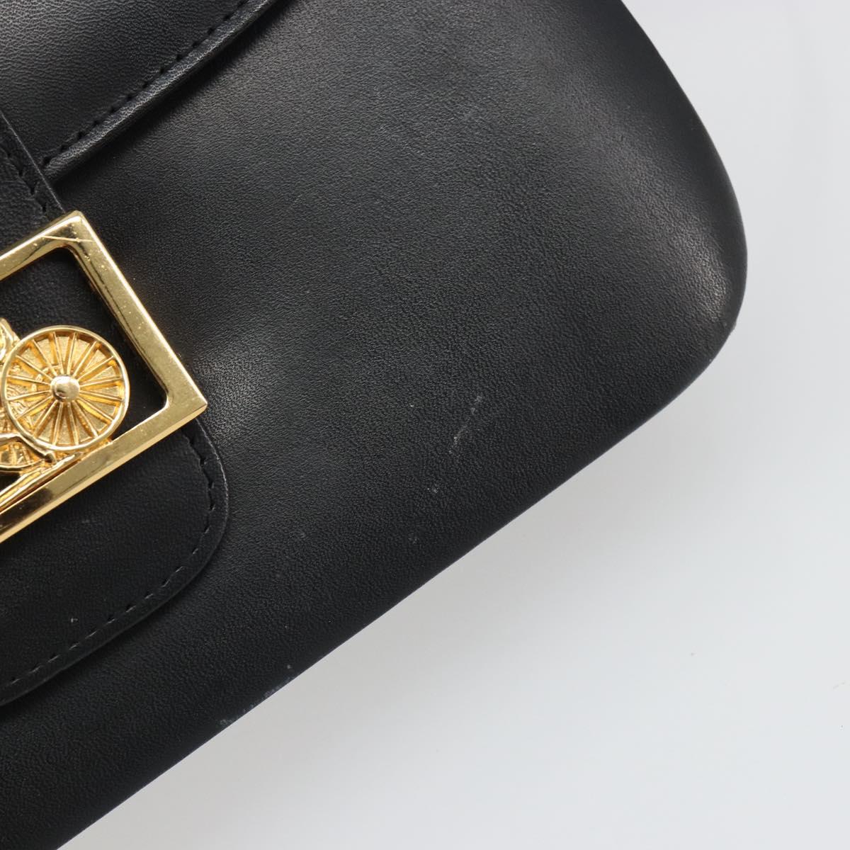 CELINE Shoulder Bag Leather Black Gold Auth mr2534