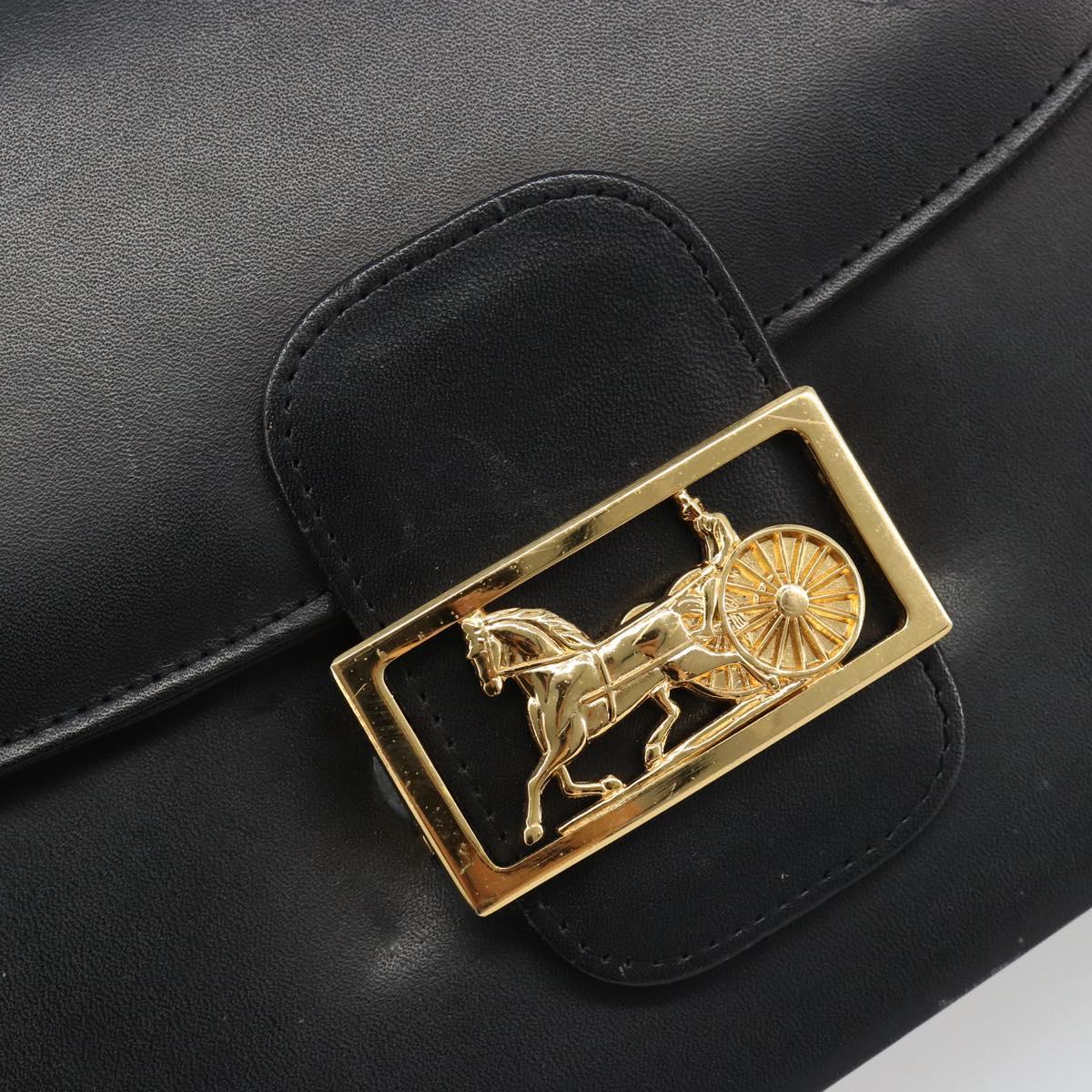 CELINE Shoulder Bag Leather Black Gold Auth mr2534
