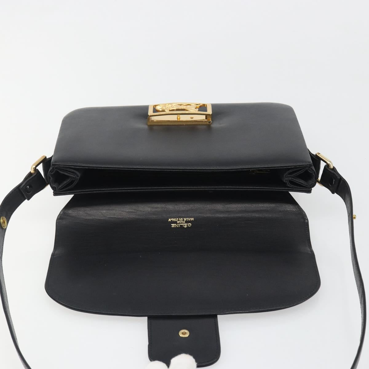 CELINE Shoulder Bag Leather Black Gold Auth mr2534