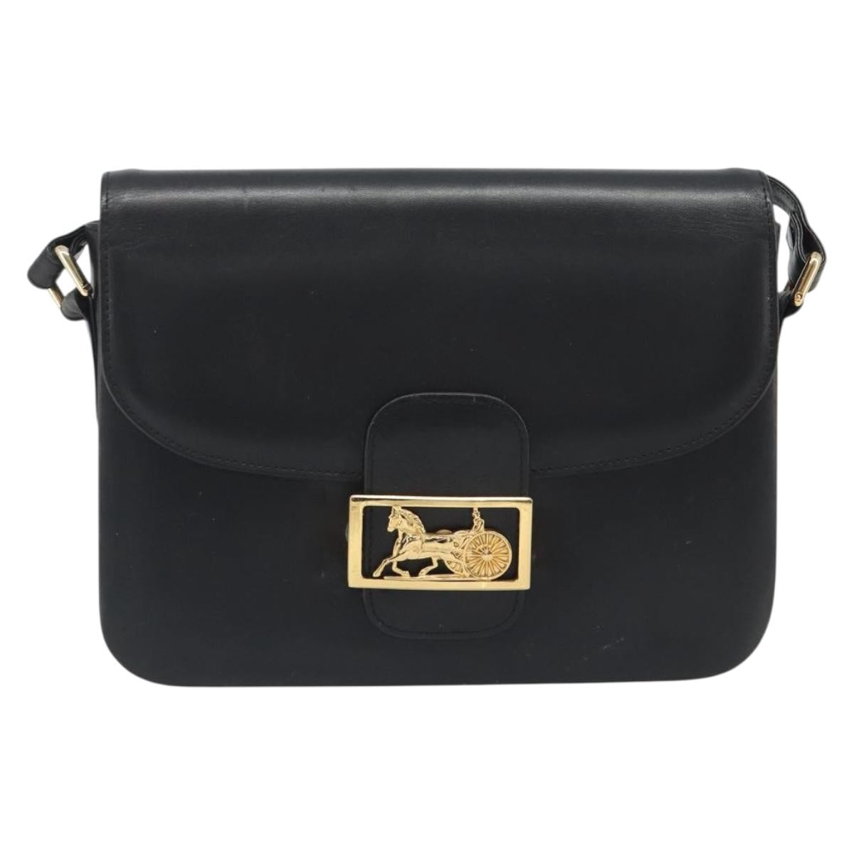CELINE Shoulder Bag Leather Black Gold Auth mr2534