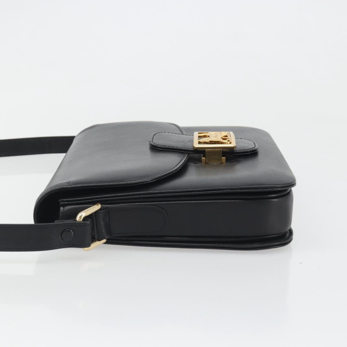 CELINE Shoulder Bag Leather Black Gold Auth mr2534