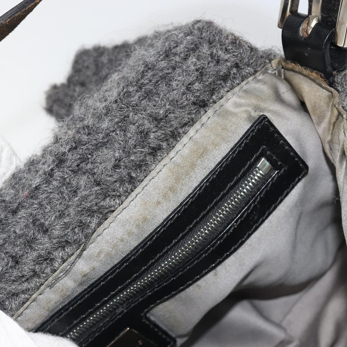 FENDI Mamma Baguette Shoulder Bag Knitted Fabrics Gray Silver Auth mr2538A