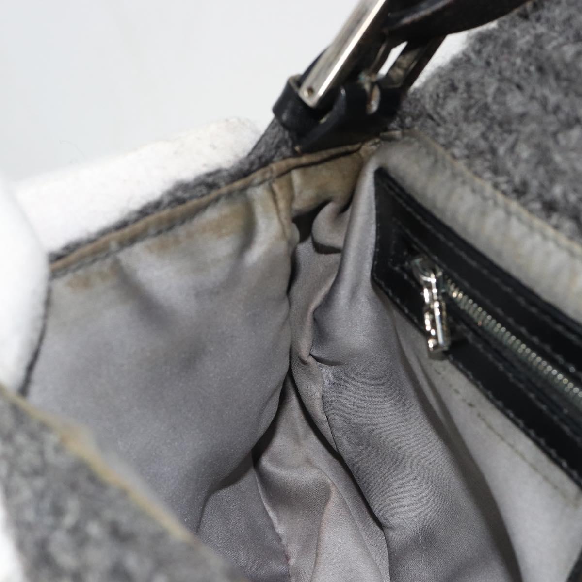 FENDI Mamma Baguette Shoulder Bag Knitted Fabrics Gray Silver Auth mr2538A