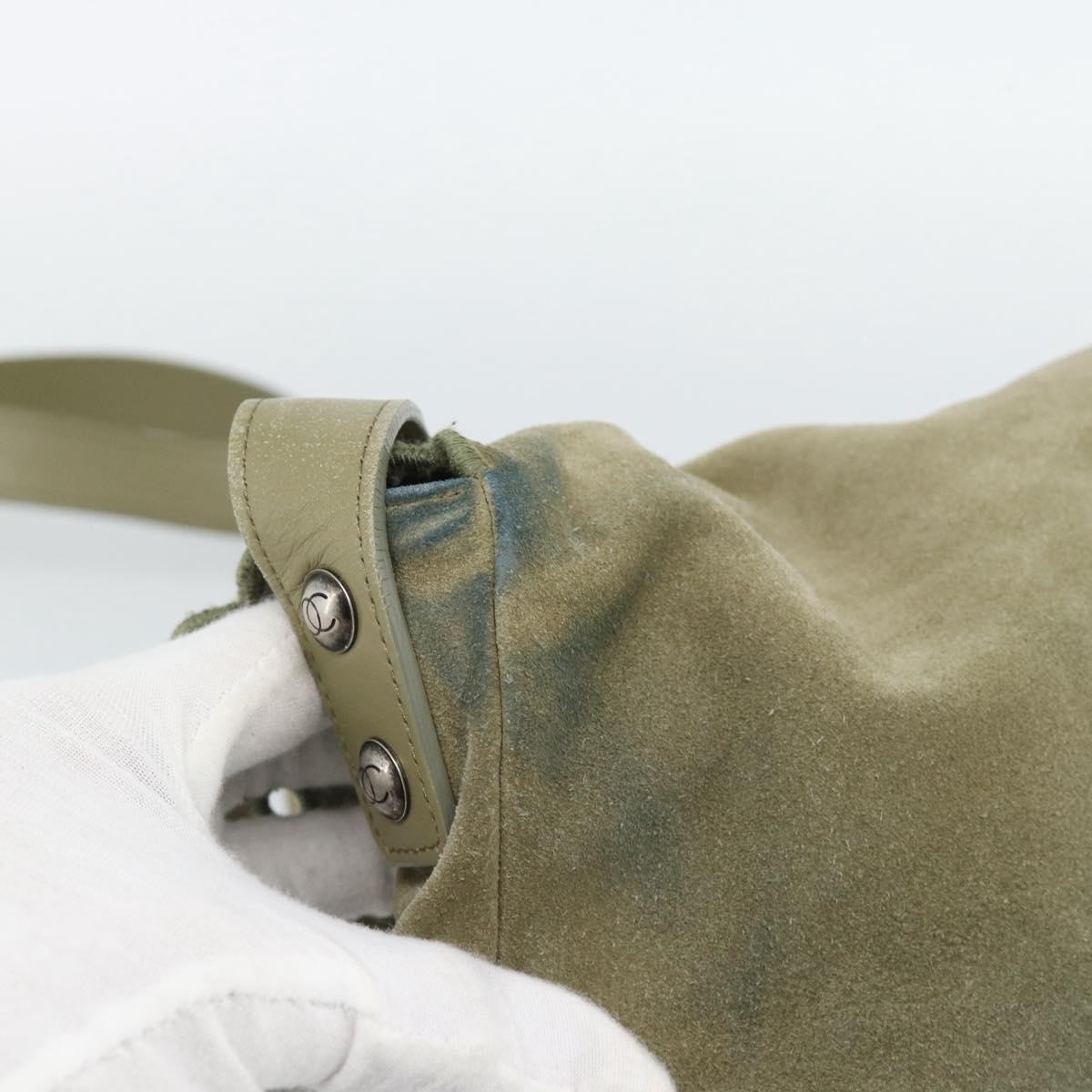 CHANEL Shoulder Bag Suede Leather Khaki Silver CC Auth mr2540A