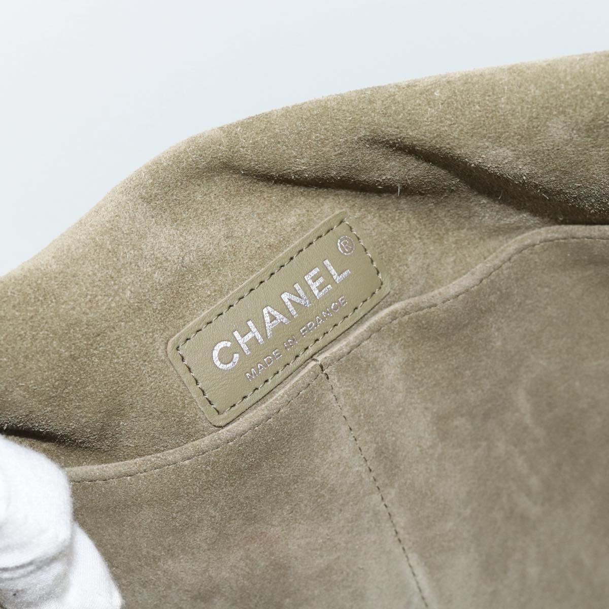 CHANEL Shoulder Bag Suede Leather Khaki Silver CC Auth mr2540A