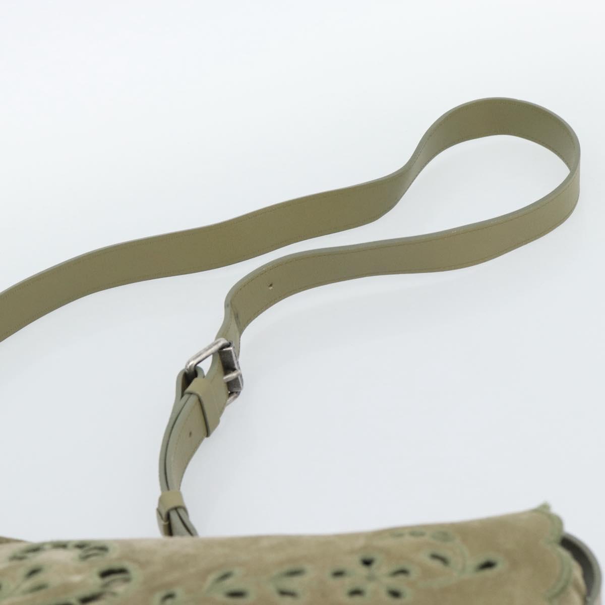 CHANEL Shoulder Bag Suede Leather Khaki Silver CC Auth mr2540A