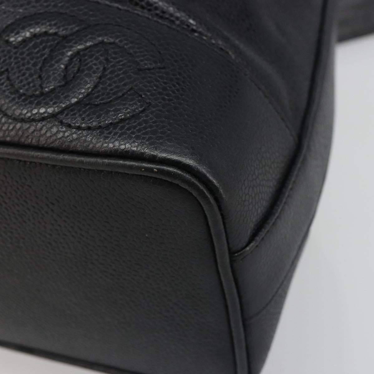 CHANEL Shoulder Bag Caviar Skin Black Gold CC Auth mr2541A