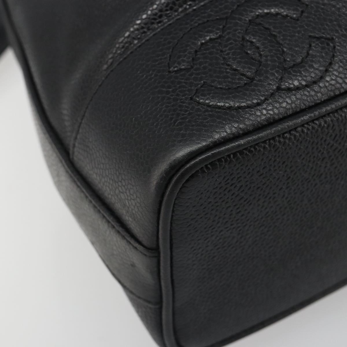 CHANEL Shoulder Bag Caviar Skin Black Gold CC Auth mr2541A