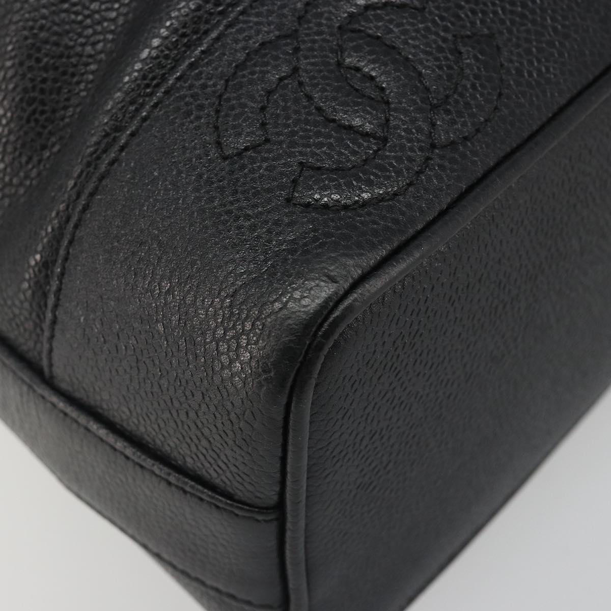 CHANEL Shoulder Bag Caviar Skin Black Gold CC Auth mr2541A