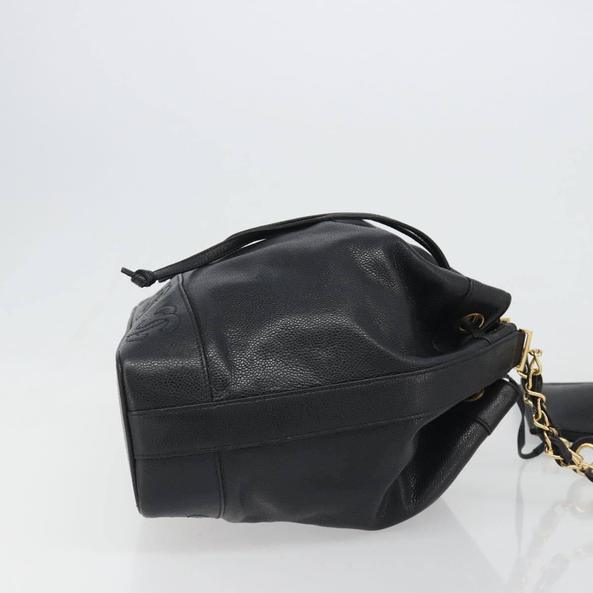 CHANEL Shoulder Bag Caviar Skin Black Gold CC Auth mr2541A