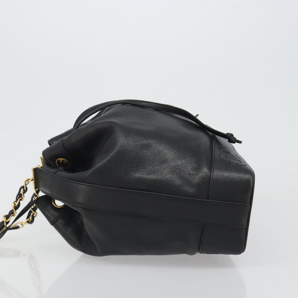 CHANEL Shoulder Bag Caviar Skin Black Gold CC Auth mr2541A