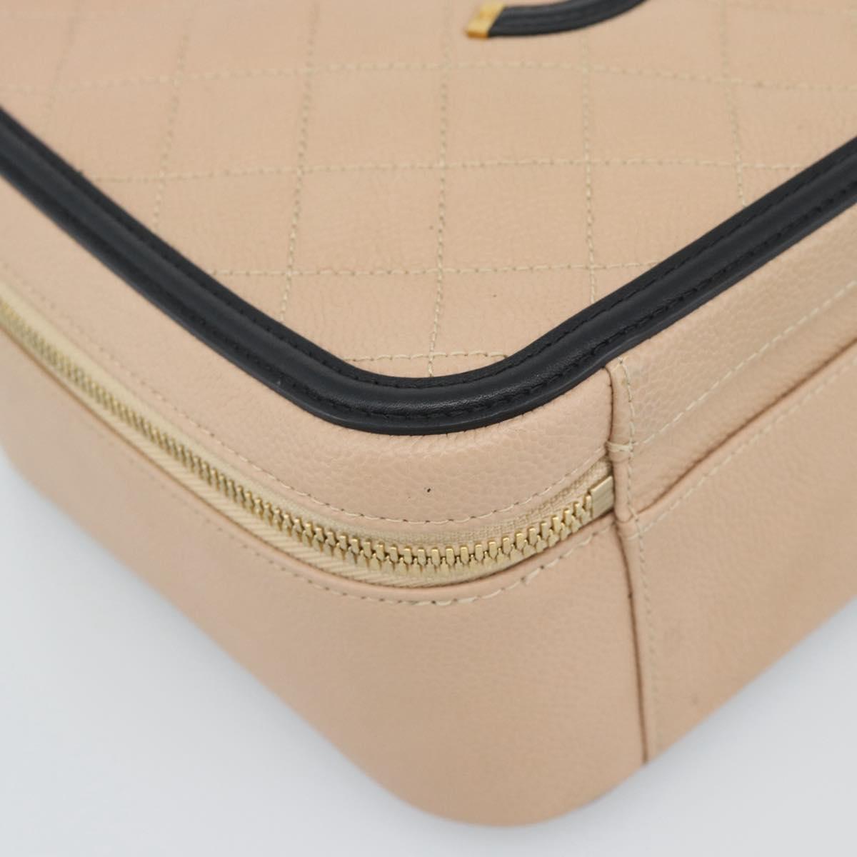 CHANEL CC Filigree Vanity Hand Bag Caviar Skin 2way Beige Gold CC Auth mr2542M