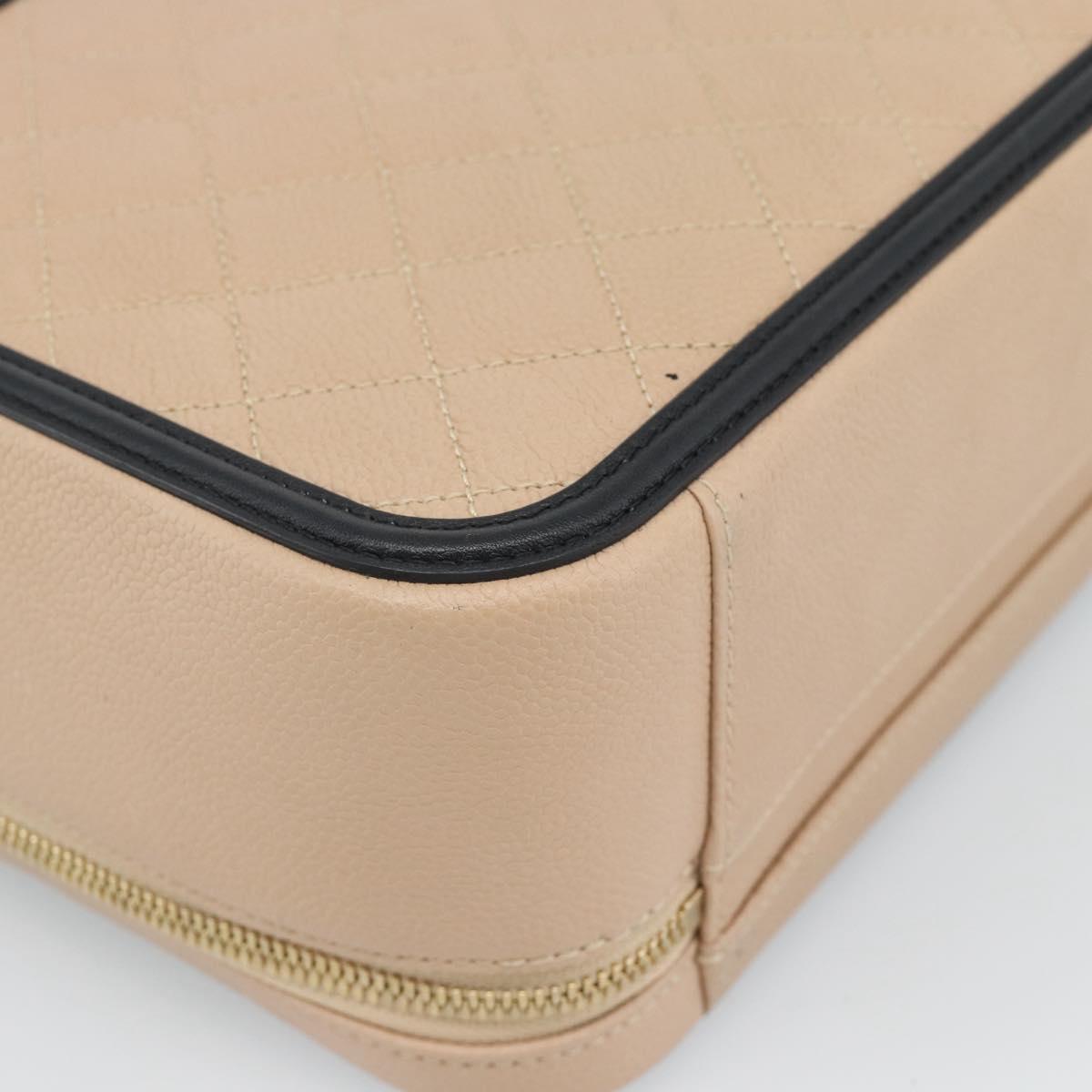 CHANEL CC Filigree Vanity Hand Bag Caviar Skin 2way Beige Gold CC Auth mr2542M