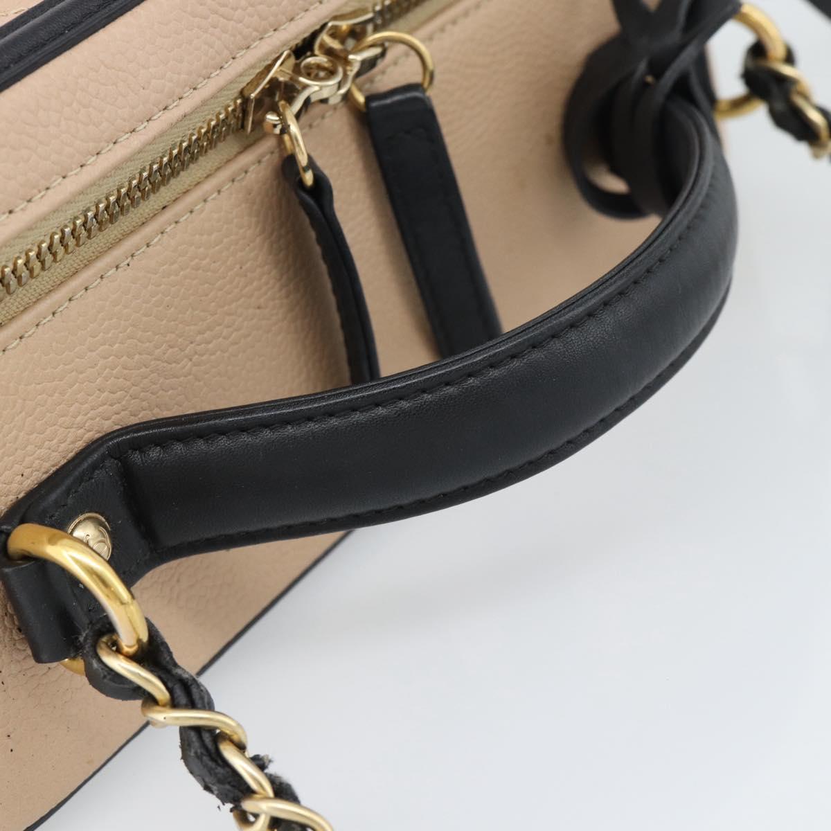 CHANEL CC Filigree Vanity Hand Bag Caviar Skin 2way Beige Gold CC Auth mr2542M