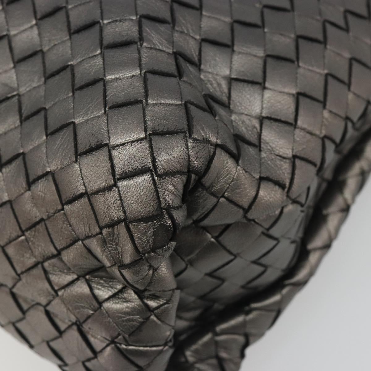 BOTTEGA VENETA INTRECCIATO Hand Bag Leather Silver Gold Auth mr2543A
