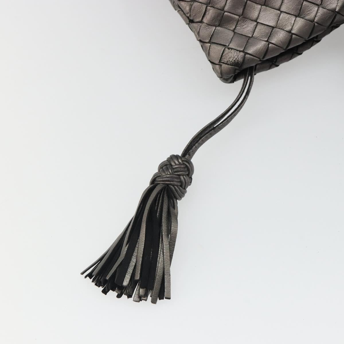BOTTEGA VENETA INTRECCIATO Hand Bag Leather Silver Gold Auth mr2543A