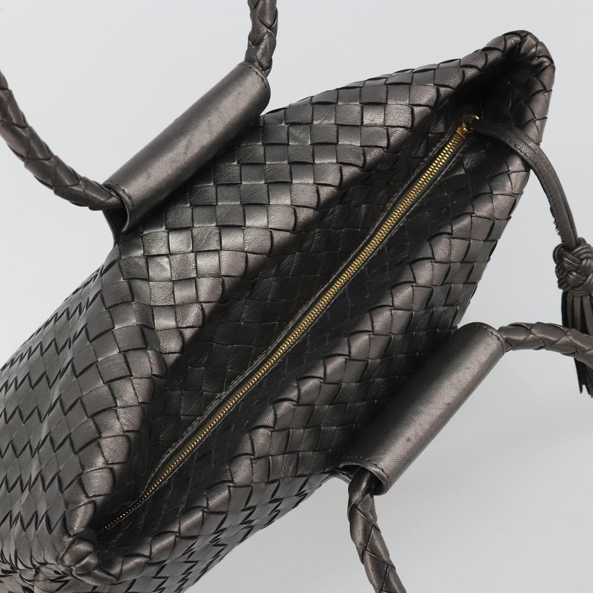 BOTTEGA VENETA INTRECCIATO Hand Bag Leather Silver Gold Auth mr2543A
