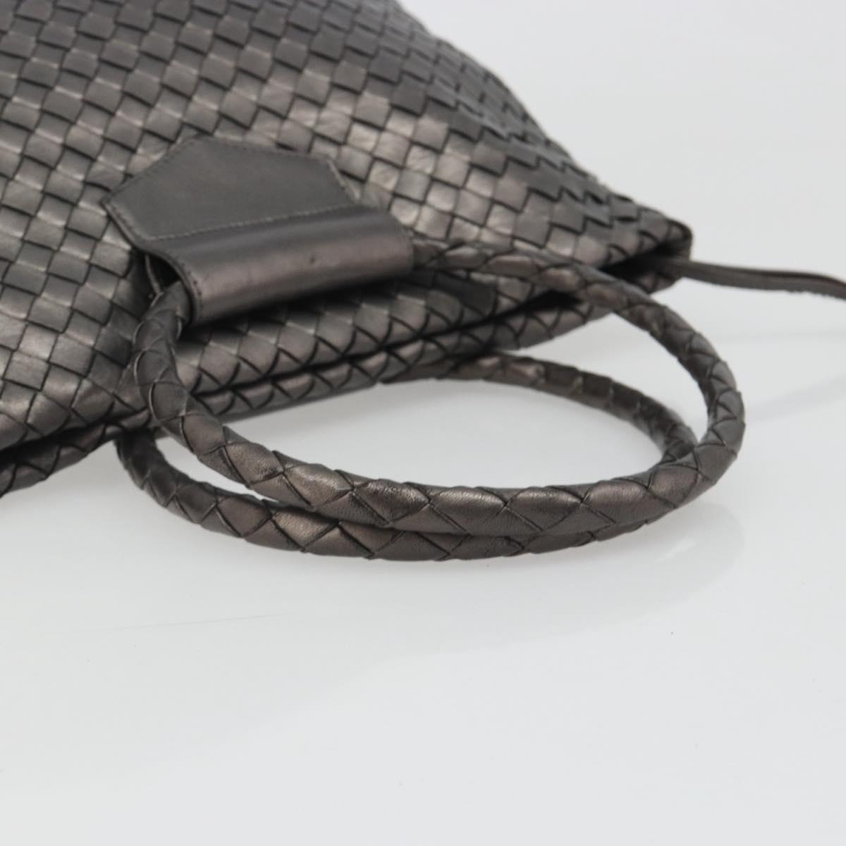 BOTTEGA VENETA INTRECCIATO Hand Bag Leather Silver Gold Auth mr2543A