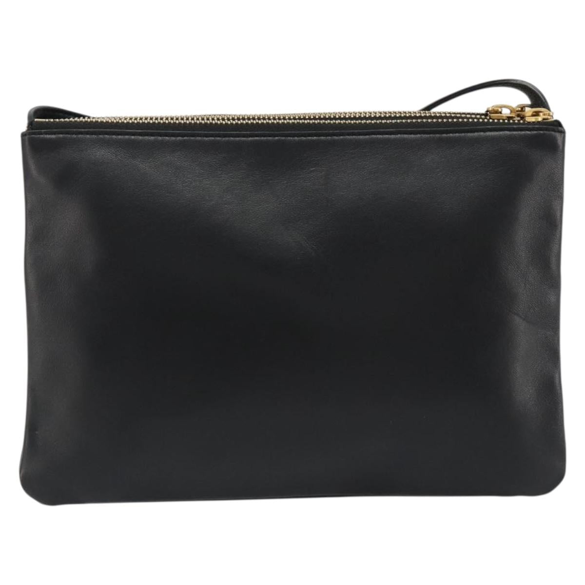 CELINE Trio Shoulder Bag Leather Black Gold Auth mr2544V