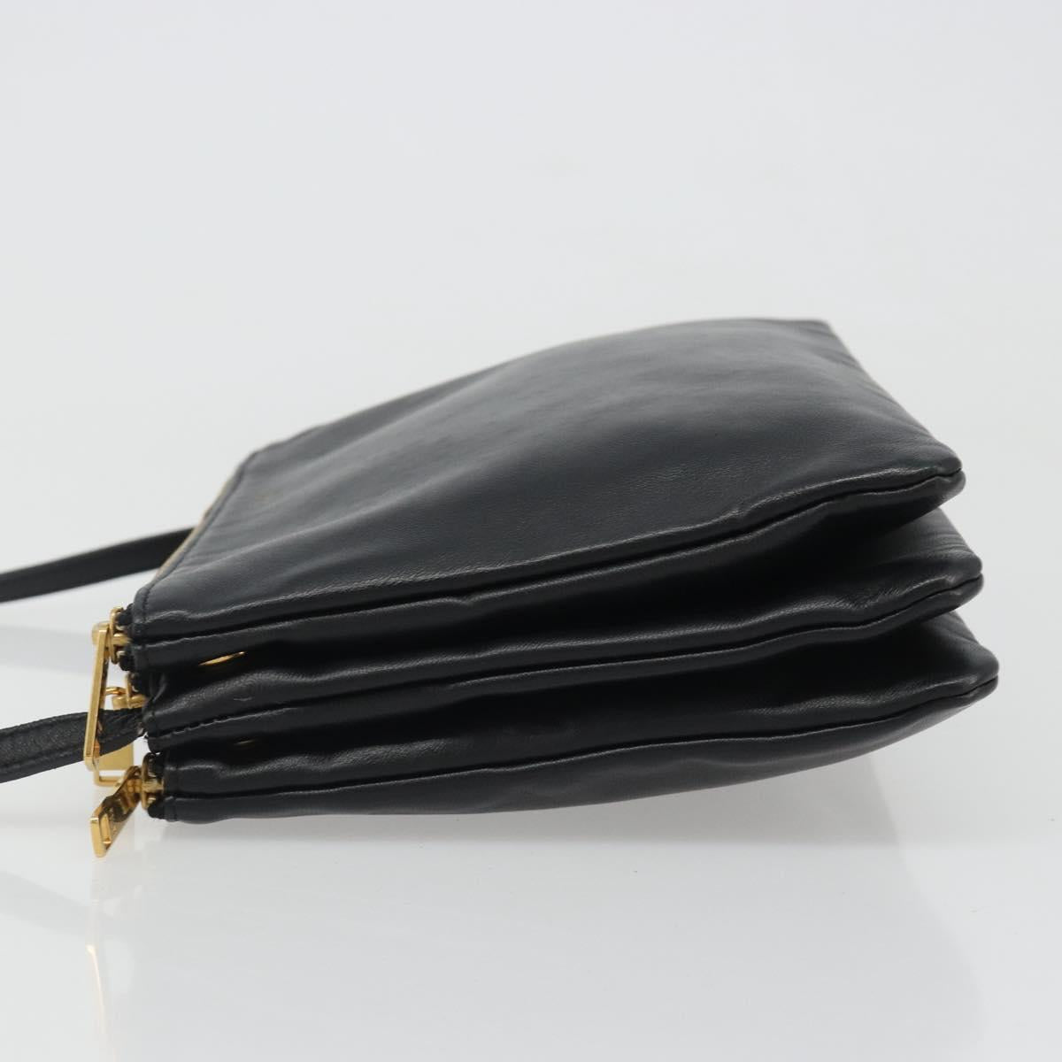 CELINE Trio Shoulder Bag Leather Black Gold Auth mr2544V