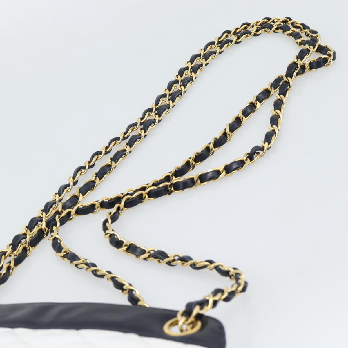 CHANEL Matelasse Chain Shoulder Bag Leather White Gold CC Auth mr2545V