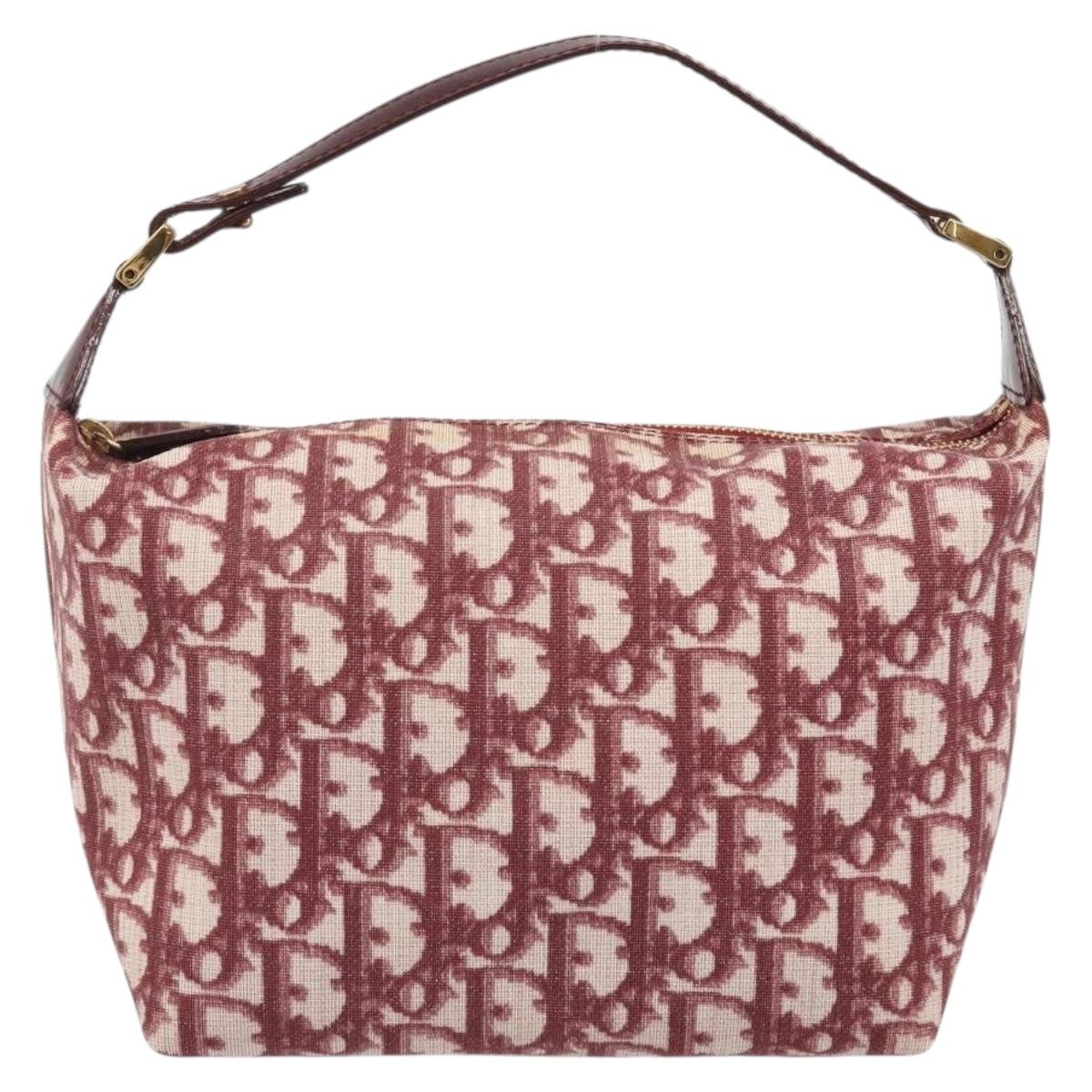 Christian Dior Trotter Canvas Accessory Pouch PVC Red Gold Auth mr2546A