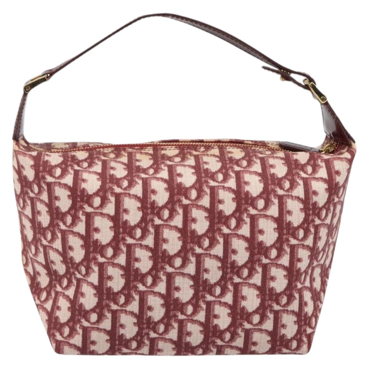 Christian Dior Trotter Canvas Accessory Pouch PVC Red Gold Auth mr2546A