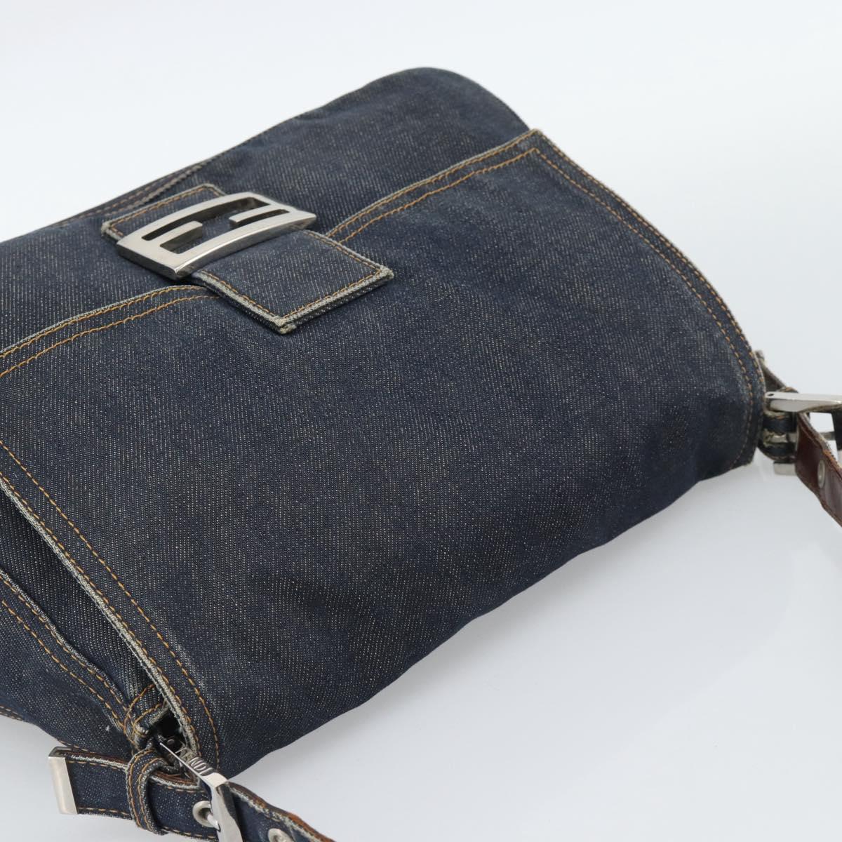 FENDI Mamma Baguette Shoulder Bag Denim Blue Silver Auth mr2547V