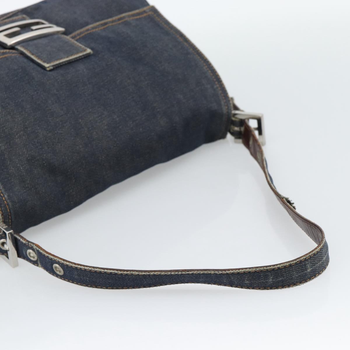 FENDI Mamma Baguette Shoulder Bag Denim Blue Silver Auth mr2547V
