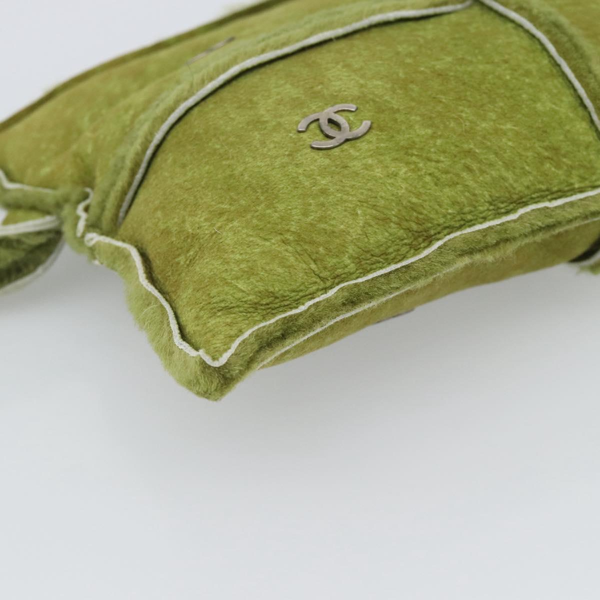 CHANEL Clutch Bag Mouton Green Silver CC Auth mr2548A
