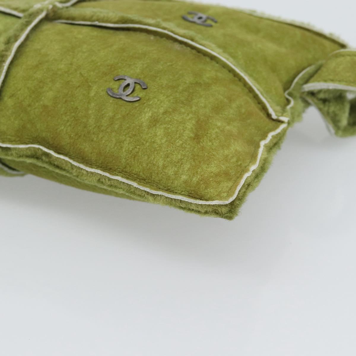 CHANEL Clutch Bag Mouton Green Silver CC Auth mr2548A