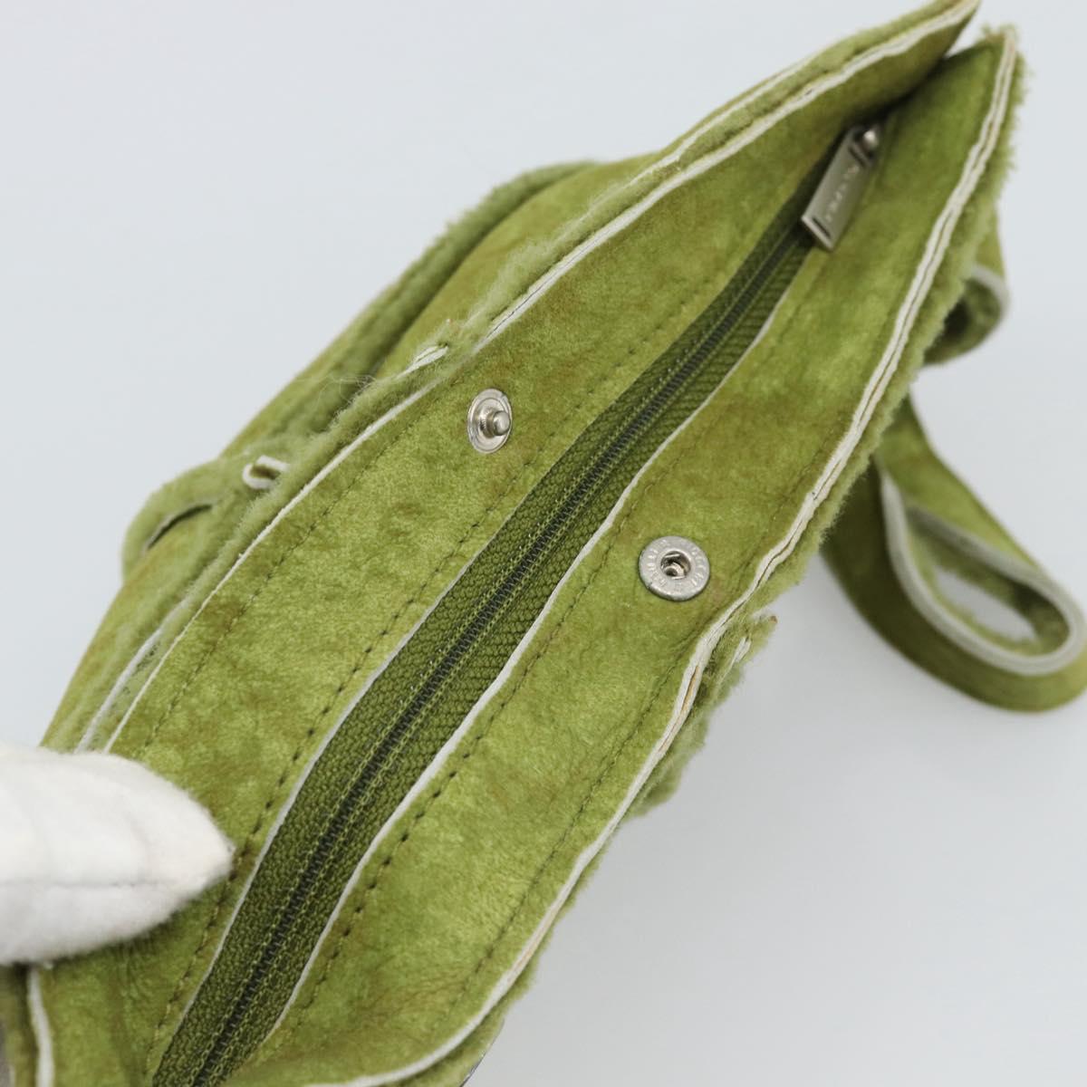 CHANEL Clutch Bag Mouton Green Silver CC Auth mr2548A