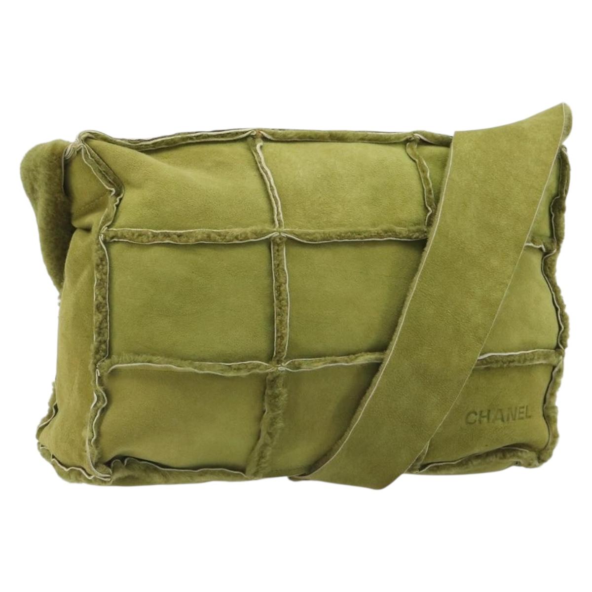 CHANEL Shoulder Bag Mouton Green Silver CC Auth mr2549V