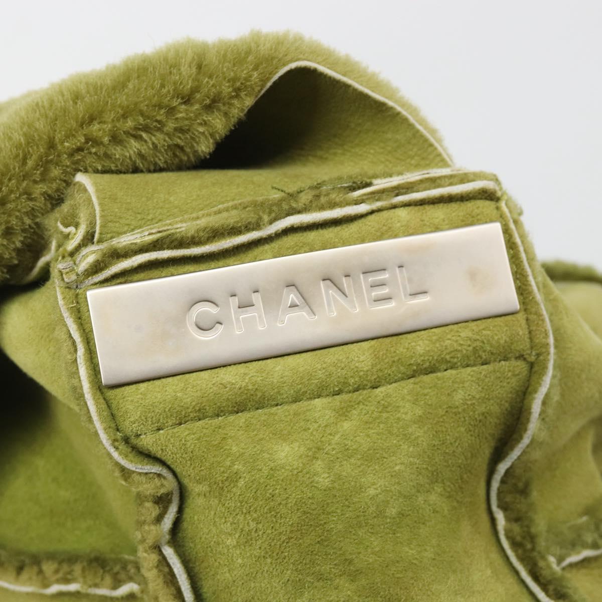 CHANEL Shoulder Bag Mouton Green Silver CC Auth mr2549V